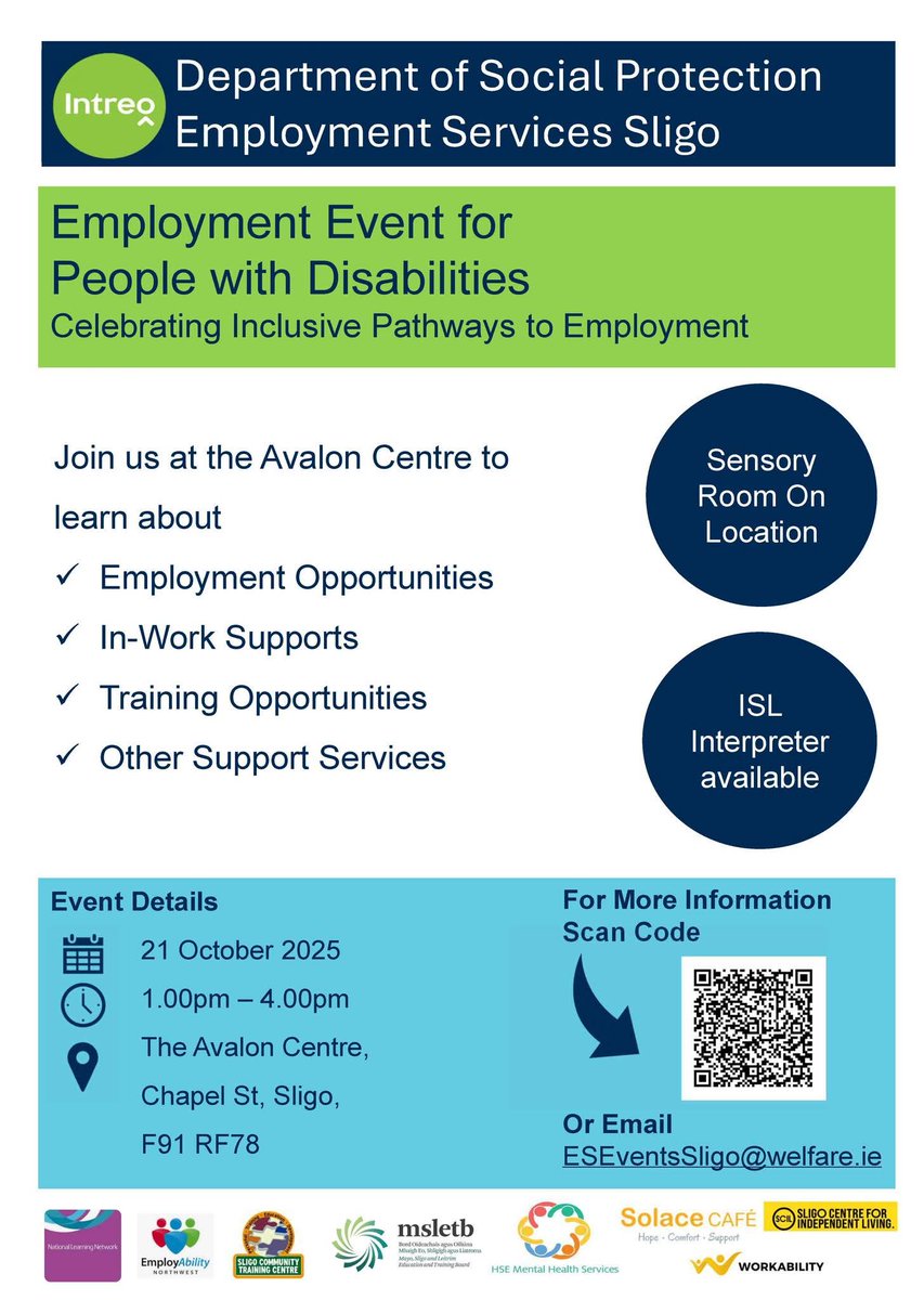 We are delighted to have an information stand at the Employment Event for People with Disabilities next Tuesday the 21st of October in The Avalon Centre, Sligo. Call in and say hello!