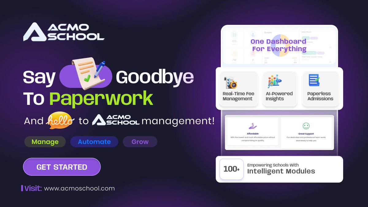 acmonetwork's tweet photo. Run your school smartly with Acmoschool 

Acmoschool as a modern, AI-powered, all-in-one School Management Software that automates operations, reduces workload, and helps schools focus on education — not admin tasks.

Visit: https://t.co/DXMcbSeddF https://t.co/BvXwK6iSf3
