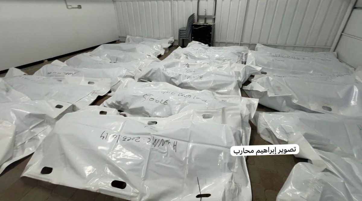 Yesterday, Israeli regime authorities handed over 45 Palestinian bodies to the Red Cross. The Palestinian Health Ministry reported they showed signs of torture, mutilation, and field execution, with some found bound and blindfolded.
#GazaHolocaust