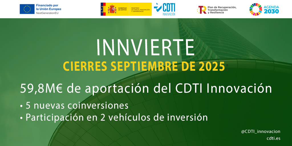 CDTI_innovacion's tweet image. 🔊El CDTI Innovación destina en septiembre, a través de #Innvierte, cerca de 💶60M€ a 5 nuevas #coinversiones en #CapitalRiesgo y 2 vehículos de inversión

🤝Desde enero de 2025 el CDTI Innovación, a través de Innvierte👇

🔹Ha cerrado operaciones de #coinversión en 51 empresas…