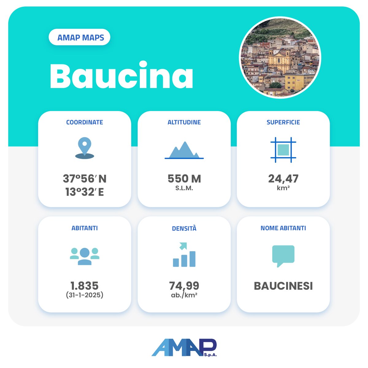 #amapmaps: Sapete che anche Baucina è uno dei 53 Comuni serviti con cura da Amap?
Immerso nelle dolci colline palermitane, questo borgo è ricco di storia e tradizioni agricole, con una particolare vocazione per la coltivazione dell'olivo e la produzione di un olio extravergine di