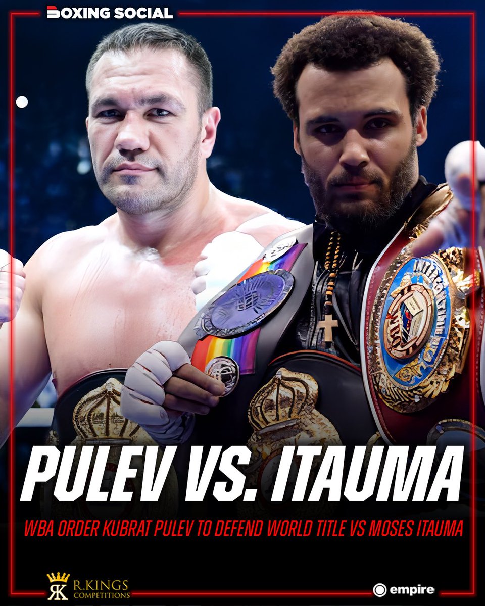 boxing_social's tweet image. 𝐖𝐁𝐀 𝐨𝐫𝐝𝐞𝐫 𝐏𝐮𝐥𝐞𝐯 𝐭𝐨 𝐝𝐞𝐟𝐞𝐧𝐝 ‘𝐫𝐞𝐠𝐮𝐥𝐚𝐫’ 𝐖𝐨𝐫𝐥𝐝 𝐭𝐢𝐭𝐥𝐞 𝐚𝐠𝐚𝐢𝐧𝐬𝐭 𝐈𝐭𝐚𝐮𝐦𝐚! 

The WBA has ordered Kubrat Pulev to defend his WBA ‘regular’ Heavyweight World title against Moses Itauma 

🤔 WHO WINS PULEV VS ITAUMA? 

#PulevItauma