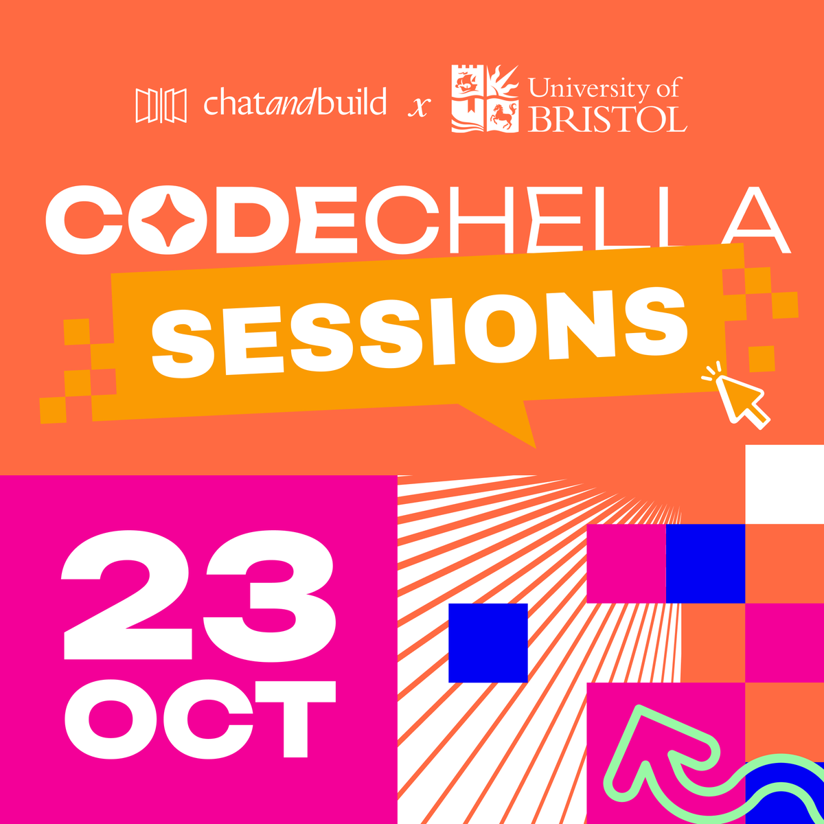 chatandbuild's tweet image. Codechella is about to make its UK debut!

In 9 days, we&apos;ll bring together students, builders, and entrepreneurs at UoB to use ChatAndBuild for the very first time.

🗓️ October 23
⏰ 4 PM - 6:30 PM
📍 University of Bristol
🔗 luma.com/chatandbuild-u…

We&apos;re going global 🌏