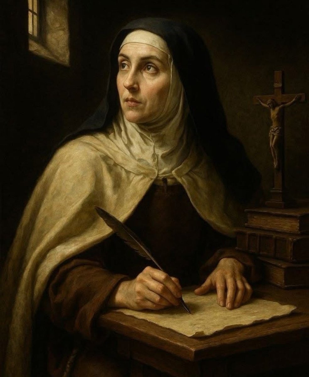Bibliomaniatico's tweet photo. 15 de octubre, festividad de Santa Teresa de Jesús, escritora y declarada doctora de la Iglesia católica.

“Nada te turbe,
Nada te espante,
Todo se pasa,
Dios no se muda,

La paciencia
Todo lo alcanza;
Quien a Dios tiene
Nada le falta:
Sólo Dios basta.” https://t.co/jWF0z5UbQd
