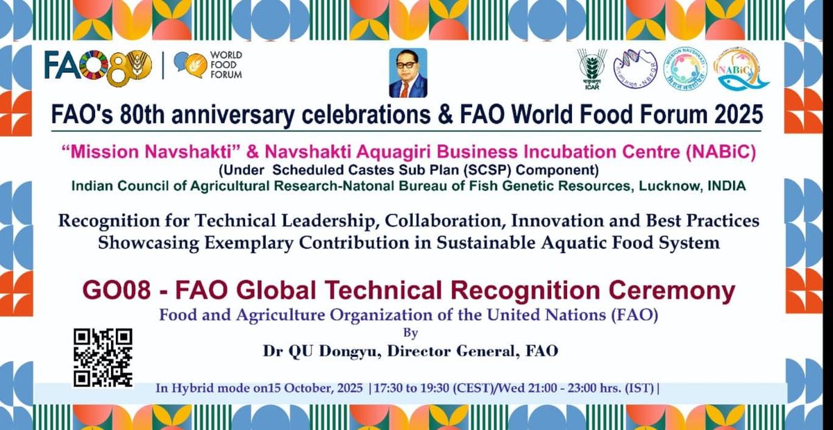 NABiC_SCSP's tweet image. MISSION Navshakti gets global .technical .recognition by @FAO   for sustainable aquatic food systems  by ICAR NBFGR @icarindia  @PMOIndia