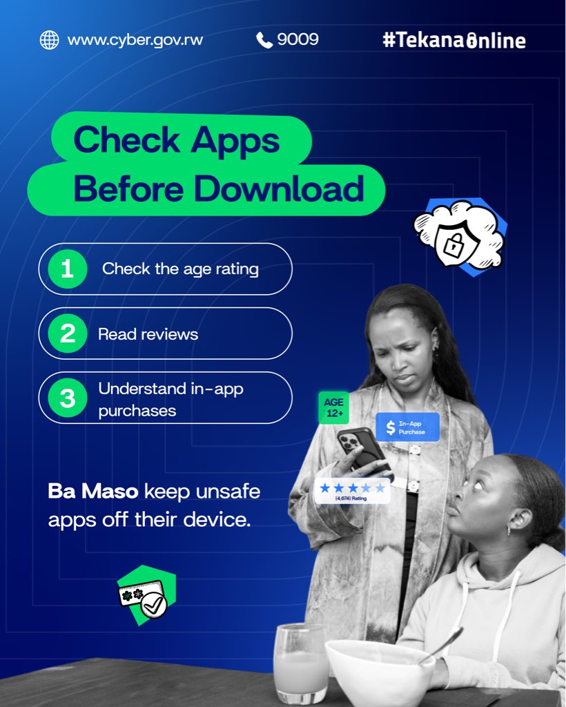 Porogaramu zimwe na zimwe zishobora kugaragaraho ibintu bishimishije cyangwa byigisha ariko ntabwo ari ko zose zizewe. 📱

Porogaramu nyinshi zangiza zihisha inyuma y’ibirango bisa neza bigakururira abana kugera ku makuru batakabaye bageraho. 

Mubyeyi, fata akanya urebe ibyo