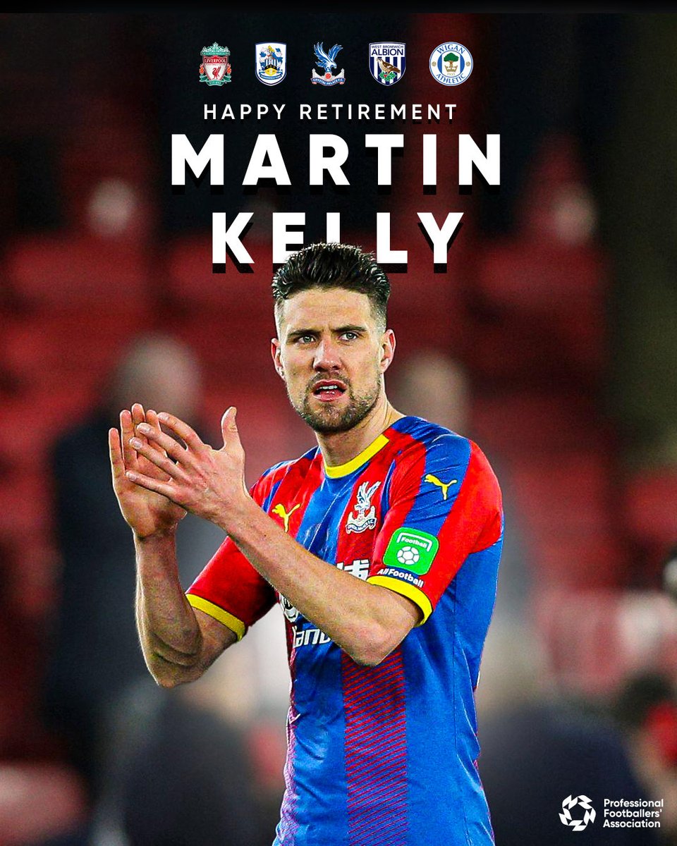 PFA (@pfa) on Twitter photo Former Liverpool and Crystal Palace defender Martin Kelly has officially announced his retirement from football.
Over a 16-year professional career, Martin made more than 150 Premier League appearances, represented <a href="/England/">England</a> as a part of the Three Lionsā Euro 2012 squad, and Former Liverpool and Crystal Palace defender Martin Kelly has officially announced his retirement from football.
Over a 16-year professional career, Martin made more than 150 Premier League appearances, represented <a href="/England/">England</a> as a part of the Three Lionsā Euro 2012 squad, and