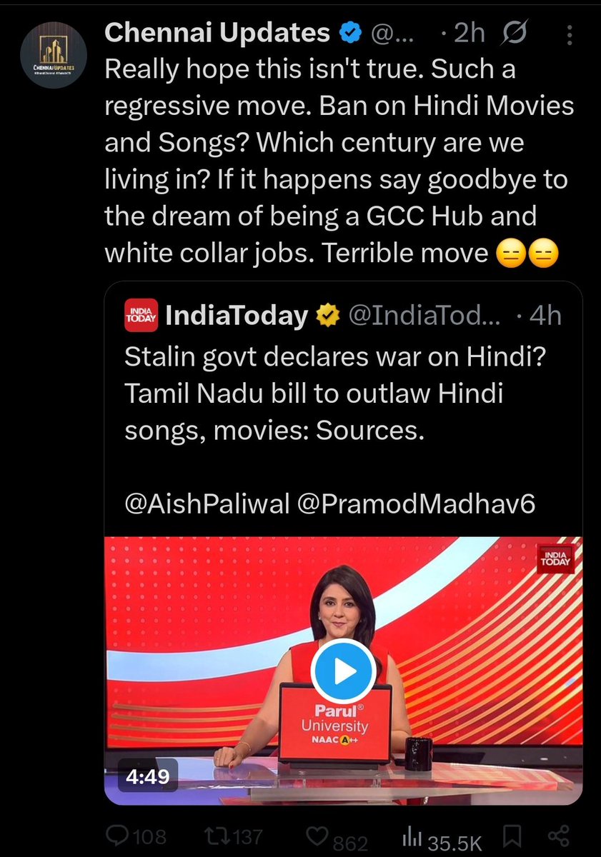 sailaks11's tweet image. Doesnt bother to verify the news. Doesnt have a shame of linking it to GCC aspirations of chennai.. Can anyone be so shameless and anti TN? Why hide behind the garb of updates and spew venom on the state and city which u want to reach global heights?! Sanghi shit.. Nool update.