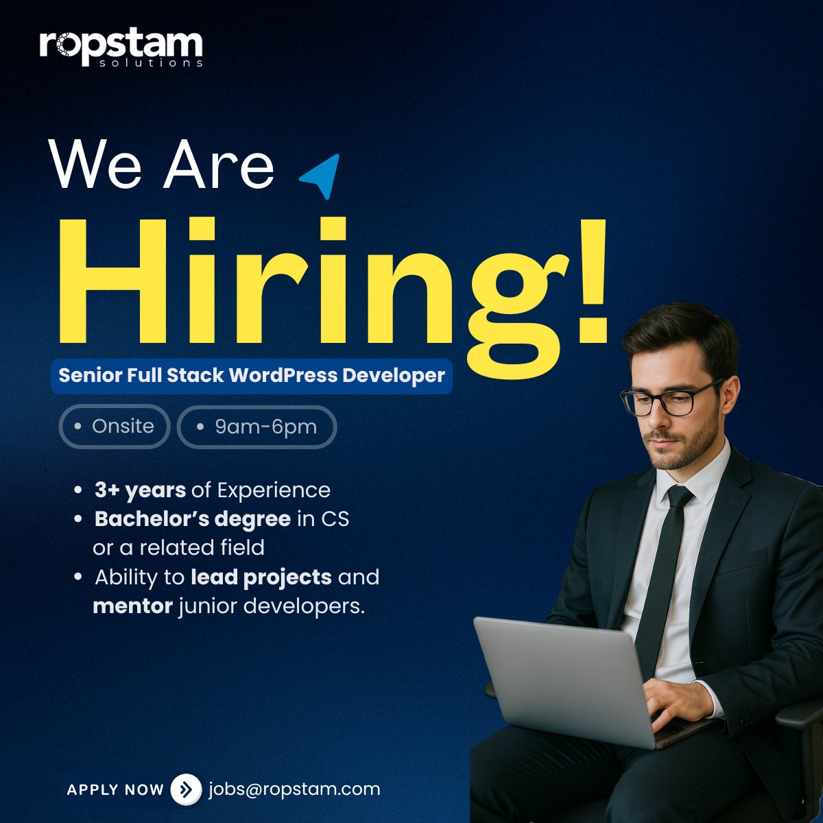 Ropstam's tweet image. 🚀 We’re hiring a Senior Full Stack WordPress Developer
💻 Apply now and be part of our growing team: ropstam.com/jobs/senior-fu…
#NowHiring #WordPressDeveloper #FullStackDeveloper #SeniorDeveloper #WeAreHiring #ropstam