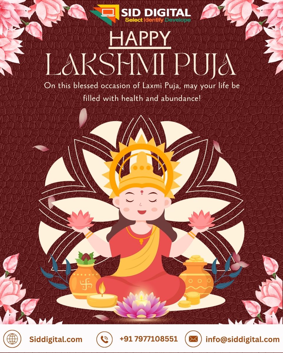 Siddigital9211's tweet image. Wishing you all a very Happy Lakshmi Puja
On this auspicious day, may Goddess Lakshmi bless you with prosperity, health, and happiness. 
Let’s welcome wealth and wisdom into our lives this festive season
#HappyLakshmiPuja #LaxmiPuja2025 #SIDDigital #FestivalVibes #GoddessLakshmi