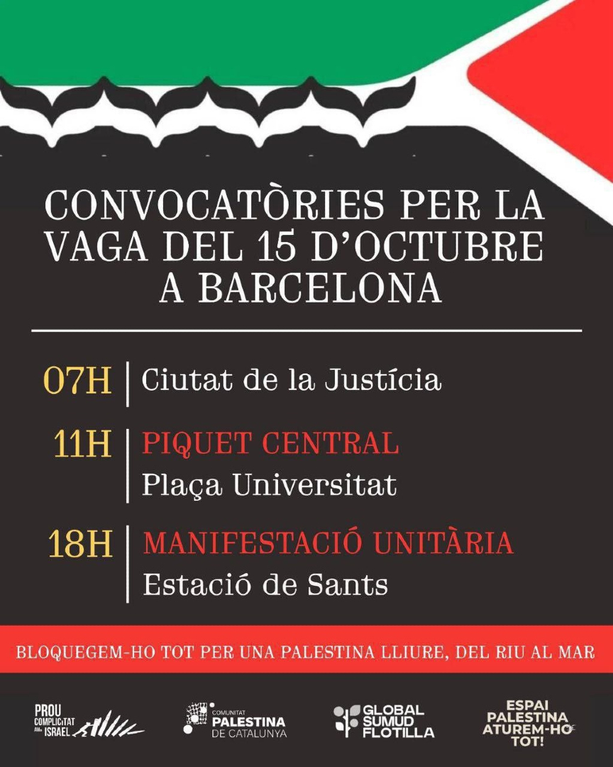 ProcesConst's tweet photo. Minut a minut de la vaga del 15 d’octubre ✊
Els sindicats i moviments socials criden a aturar-ho tot davant d’un pla de pau que consideren un “xantatge i rentat de cara dels autors dels crims de guerra”.
🔗 https://t.co/bprxcCUyhw
#15O #VagaGeneral #Palestina #FreePale
stine https://t.co/ifgro0JKUq