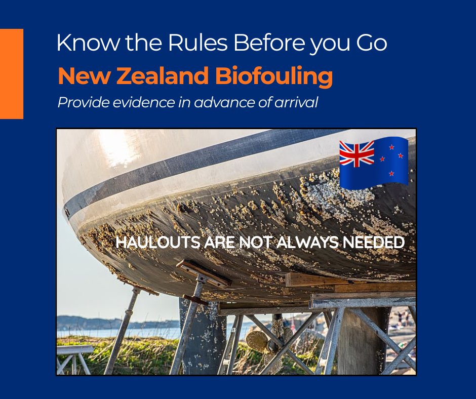 Heading for New Zealand? 🇳🇿Skippers: send pre-arrival hull photos/videos to Biosecurity NZ so officials can assess biofouling before you arrive.
✅ Compliant hulls = no haul-out needed.
⚠️ No/insufficient evidence = assessed on arrival.
More info: noonsite.com/news/new-zeala…