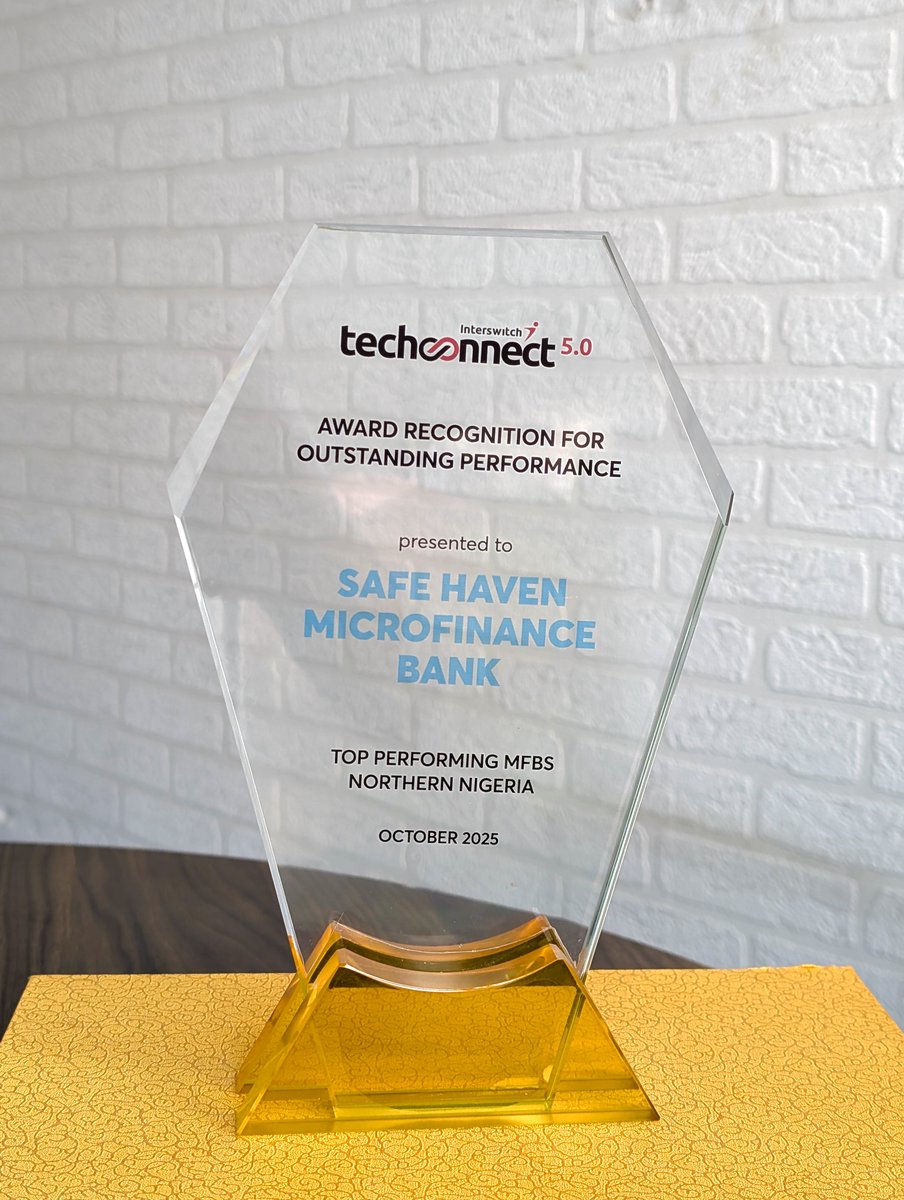 Proud Moments for <a href="/SafeHavenBank/">Safe Haven MFB</a>  👏

Yesterday, we were honored to be recognized once again at hashtag#InterswitchTechConnect5.0, where <a href="/SafeHavenBank/">Safe Haven MFB</a>  received the “Top Performing MFBs in Northern Nigeria” award! 🙌

This is a testament to our consistent excellence, innovation,