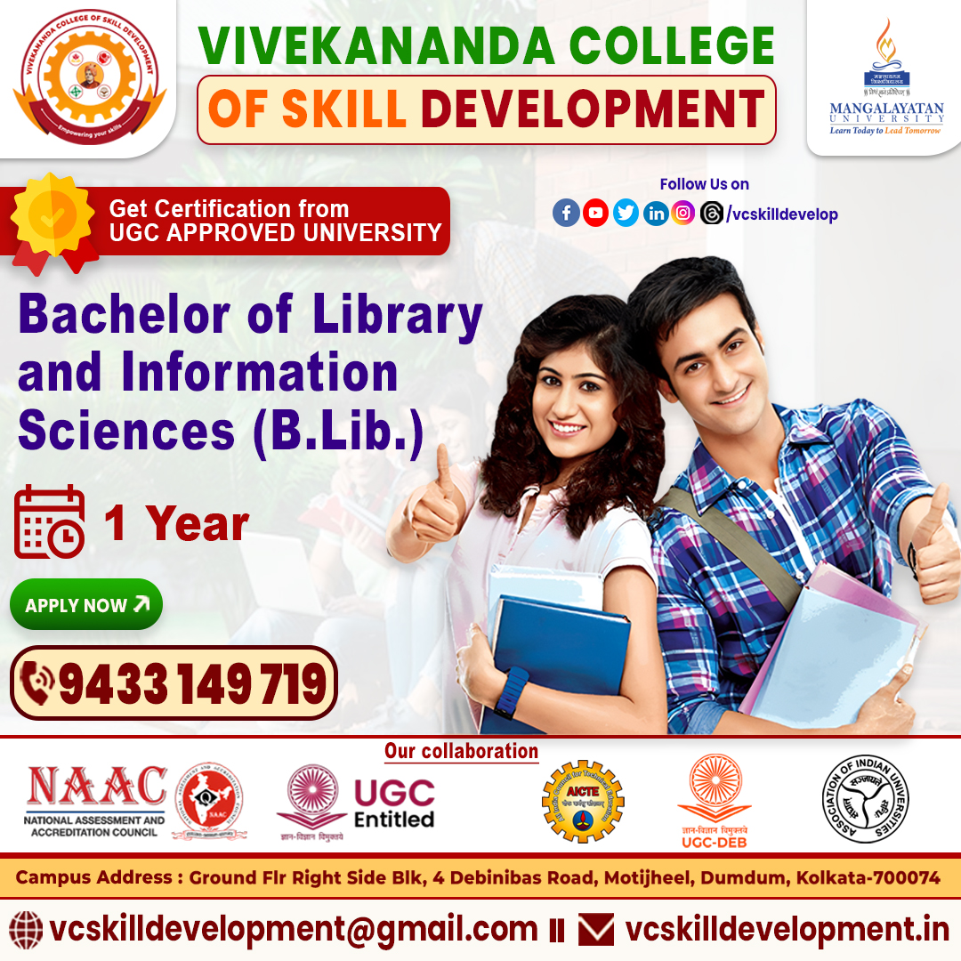 vcskilldevelop's tweet image. 📚Turn Your Love for Books into a Career!🌐
Enroll in the Bachelor of Library & Information Sciences (B.Lib.) Online/Distance Course at Vivekananda College of Skill Development (VCSD) and step into the world of knowledge management and information science.
📞Contact: 9433149719