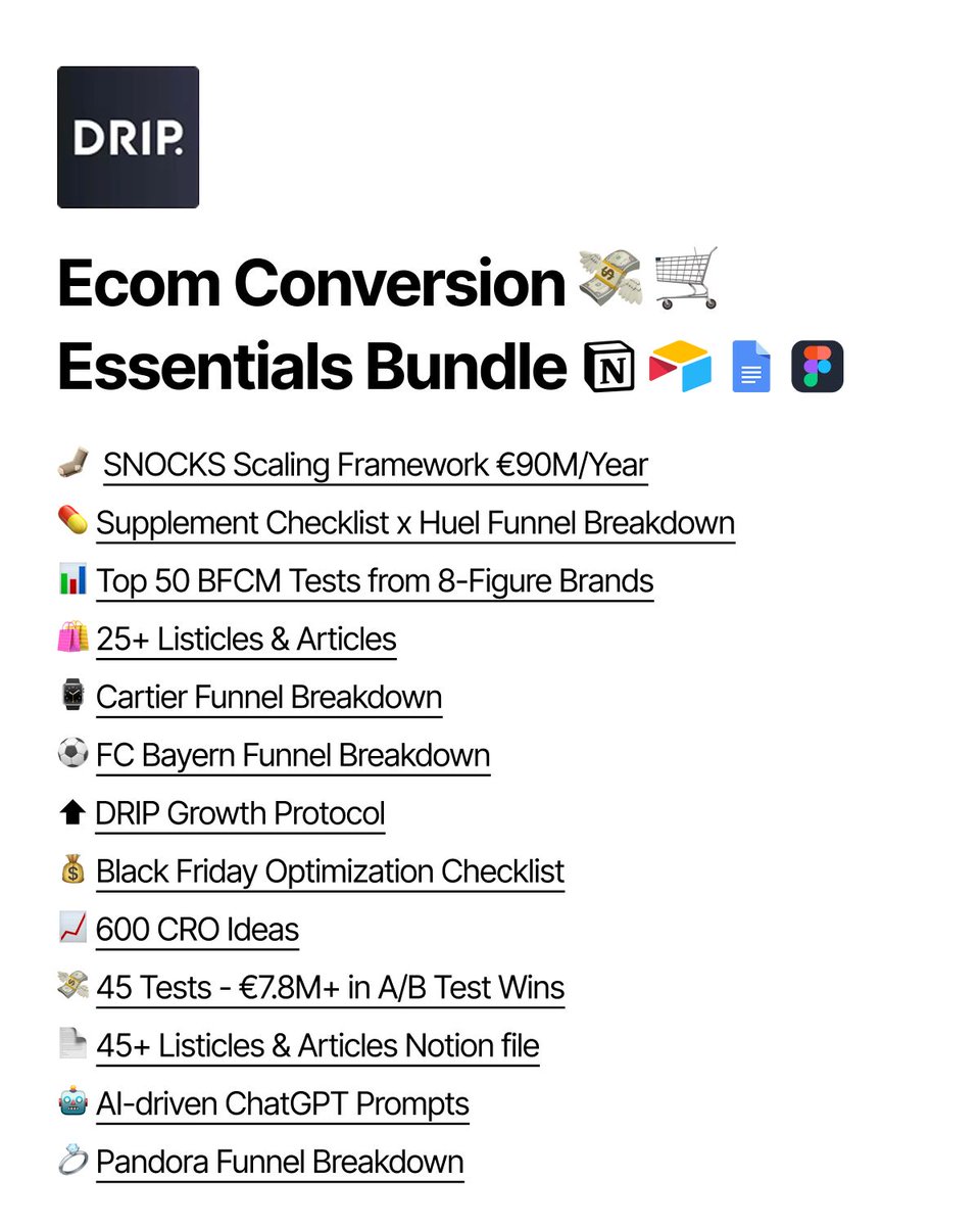 LessEgoMoreData's tweet image. Ecom owners, take this (free) and have it forever.

I&apos;ve put together the essentials to optimizing your Ecom website.

I went through our database with 2,500+ A/B tests
and broke down the most universal and important CRO checkpoints.

I guarantee you will find something here you…
