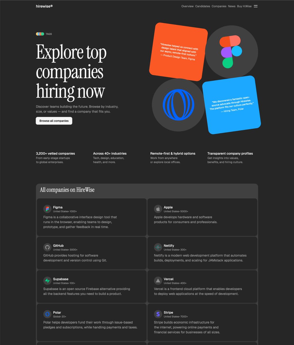 Mike_Andreuzza's tweet image. Sometimes, when you need to hire someone, you end up on sketchy sites where you do NOT find what you need.

I made Hirewise, an Astro &amp;amp; Tailwind CSS job and candidate listing theme. Is fancy, simple, and actually useful. It also has darkmode eh.