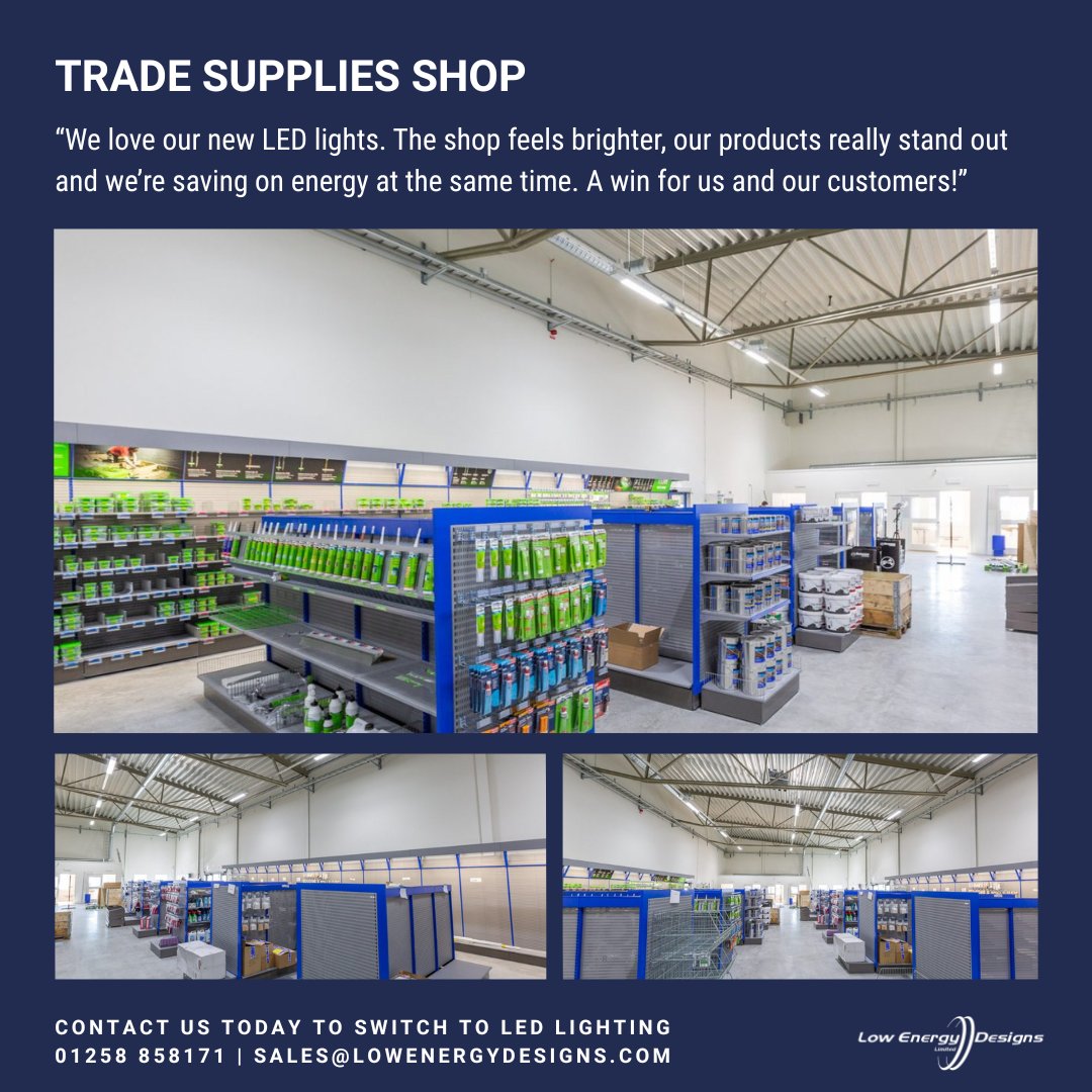 LowEnergyLED's tweet photo. A Trade Supplies Shop Win! 

When products are well-lit, they are easier to locate, colours are accurate and the whole shopping experience improves.

Brighten your shelves, boost your sales! 

 01258 858171 |  sales@lowenergydesigns.com

#LED #LEDlighting #Trade https://t.co/cxTtyuIBNn