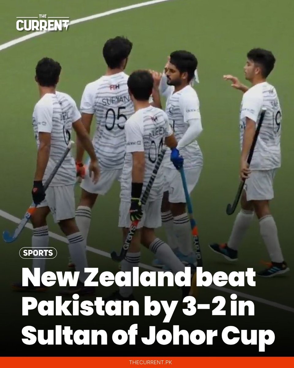 TheCurrentPK's tweet image. Pakistan suffered a narrow 3-2 defeat against New Zealand in the Sultan of Johor Junior Hockey Cup being played in Johor Bahru, Malaysia.

Sufyan Khan scored both goals for Pakistan, but his efforts were not enough to secure a win.

#TheCurrent #PAKvsNZ #SultanofJohorCup