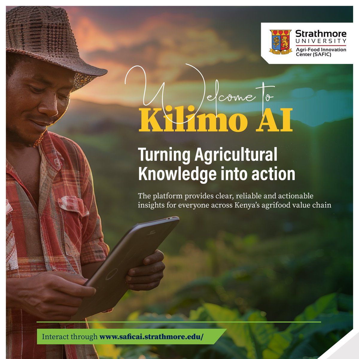 StrathU's tweet photo. This #ResearchWednesday, we spotlight #KilimoAI, a first-of-its-kind innovation developed by the Strathmore Agri-Food Innovation Centre (SAFIC) at @SBSKenya, that’s transforming agricultural knowledge into real-world action.
By combining the power of #AI with local expertise, Kilimo AI empowers farmers, policymakers, and businesses to make smarter, data-driven decisions for a resilient and food-secure Kenya.
Read more 👉 https://t.co/5VPrqhgIDE
#AIforGood #AgriTech #StrathmoreResearch #FoodSecurity