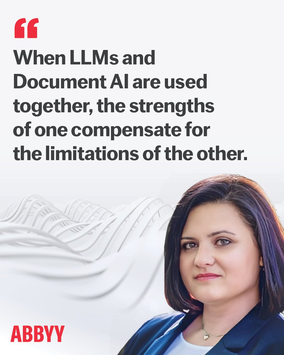 ABBYY_Software's tweet image. #GenAI isn&apos;t one-size-fits-all  🙅‍♀️ 

#LLMs excel at generation—but reliable enterprise automation demands precise extraction and reliability. When paired with purpose-built #DocumentAI, LLMs unlock powerful synergies.

Read the article in #TheIntelligentEnterprise.

🔗…