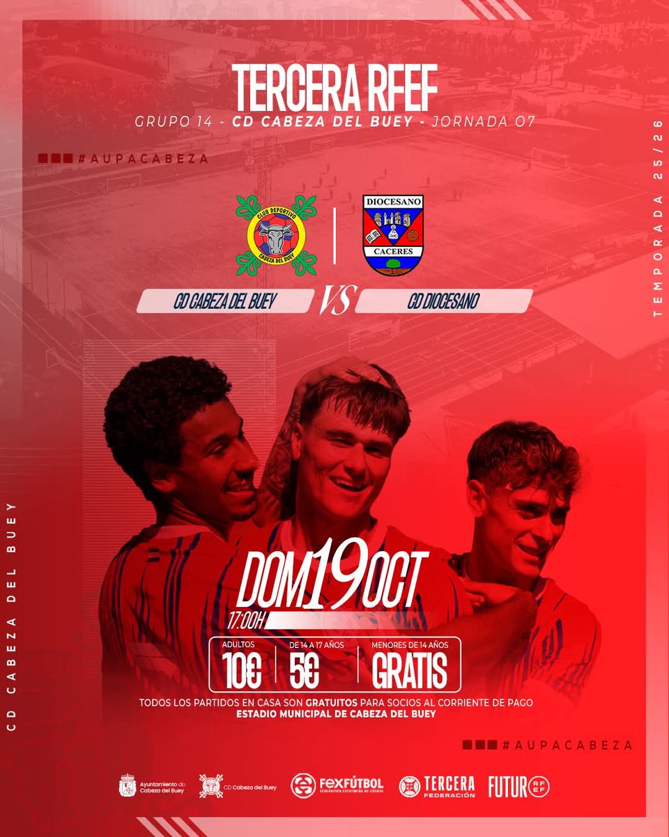 C.D. Cabeza del Buey (@cdcabezadelbuey) on Twitter photo 🔴 Jornada 7 – Tercera División 25/26
<a href="/CDCabezaDelBuey/">C.D. Cabeza del Buey</a>
🆚
<a href="/cddiocesano/">CD Diocesano</a>
📅 Domingo 19 de octubre
🕖 17:00h
🏟️ Estadio Municipal de Cabeza del Buey
💪 ¡Todos a una, Aupa Cabeza!
#aupacabeza 🔴 Jornada 7 – Tercera División 25/26
<a href="/CDCabezaDelBuey/">C.D. Cabeza del Buey</a>
🆚
<a href="/cddiocesano/">CD Diocesano</a>
📅 Domingo 19 de octubre
🕖 17:00h
🏟️ Estadio Municipal de Cabeza del Buey
💪 ¡Todos a una, Aupa Cabeza!
#aupacabeza