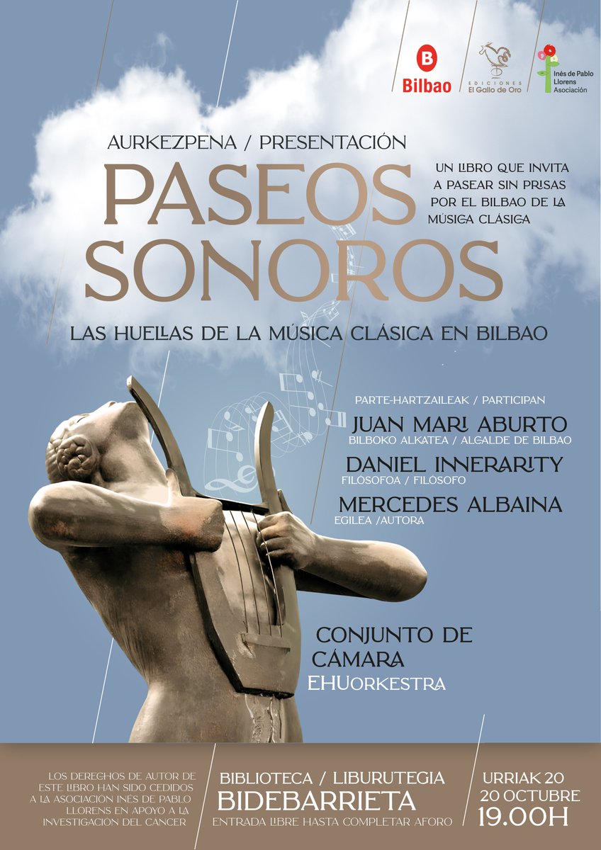 Presentación del libro de nuestra profesora de música, Mercedes Albaina que se centra en las huellas urbanas que ha ido dejando la música clásica en Bilbao a lo largo del tiempo. Principalmente es un homenaje a una ciudad melómana y a quienes la hicieron así.
