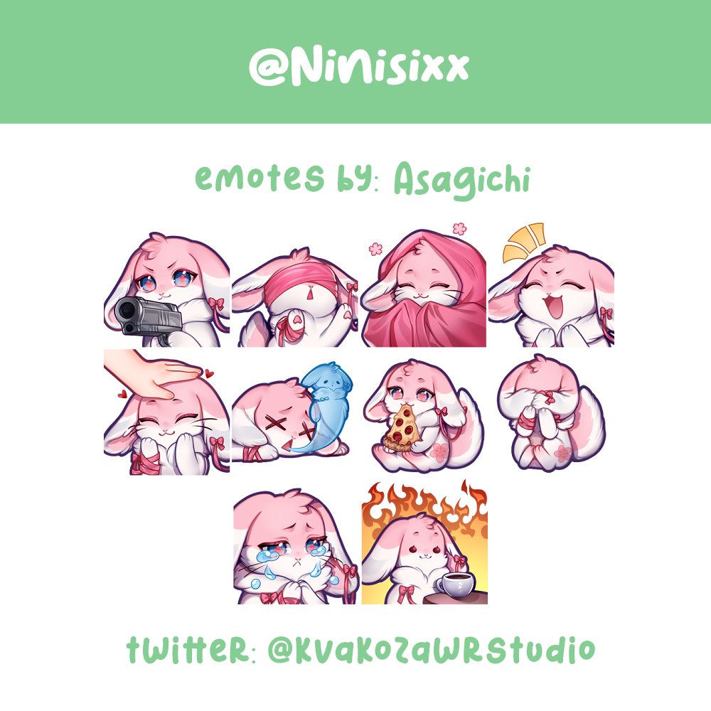 🩷 Adorable mascot emotes for <a href="/NiniSixx/">NiniSixx 🩷🐇</a>! 

Static emotes are still $11 each! 

🎨: Asagichi