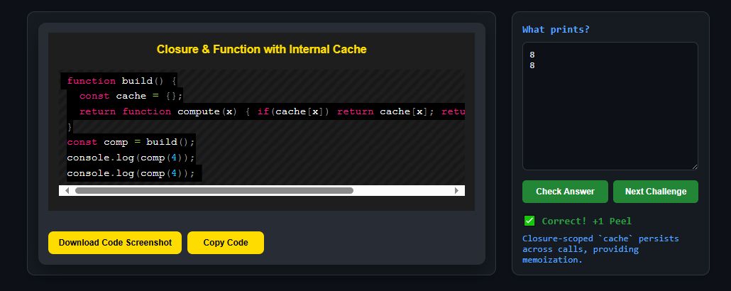 koomekelvink's tweet image. Javascript closure scoped cache persists across calls.
Closure challenge ->
peelcode.devsip.tech/peel/closure/i…
#javascriptlearning #javascripttips #SoftwareDevelopment #SoftwareEngineering #buildinpublic #letsconnect #100DaysOfCode