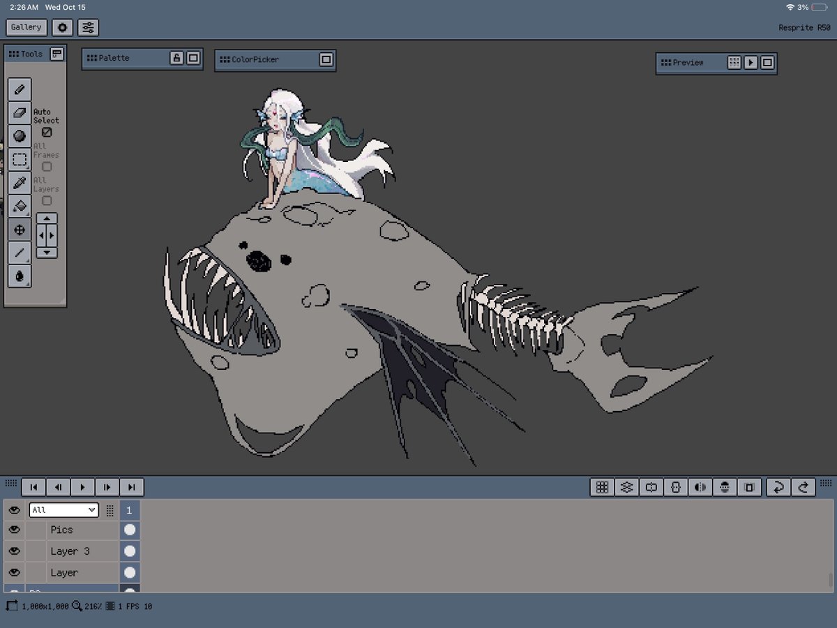 Friendly mermaid who is actually an anglerfish monster there to lure you in !! 

#pixelart #wip