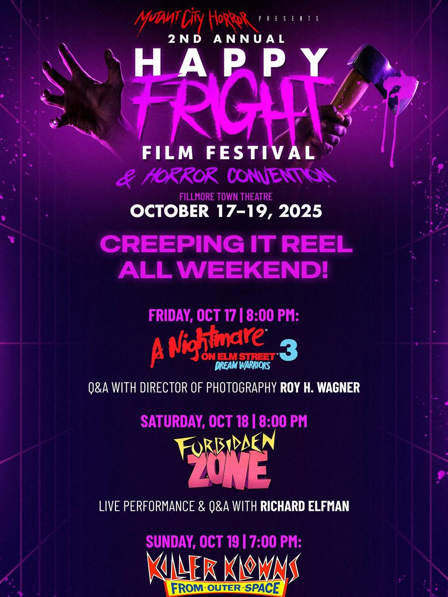 Ventura County horror hounds! Friday, Saturday, and Sunday at Fillmore's <a href="/TheaterTown/">Fillmore Town Theatre</a>, you'll find Happy Frights Film Festival and Horror Convention! If #ChurchOfPhil weren't playing Sunday 11:40am, I'd still want to be there! eventbrite.com/e/happy-fright…