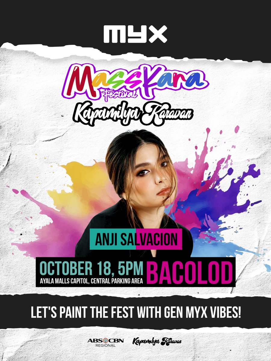 The MYXperience hits Bacolod! 💜

MYX Presents: Anji Salvacion at the MassKara Festival Kapamilya Karavan, happening October 18, 5PM at Ayala Malls Capitol! 🎤

See you there, GEN MYX!

#MYX #MassKaraFestival #GenMYXsaBacolod