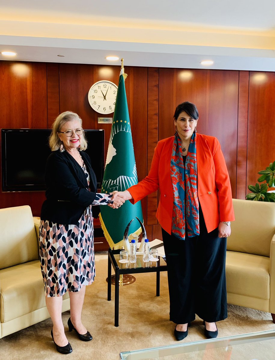 Ambassador <a href="/SinikkaAntila/">Sinikka Antila</a> had the privilege of meeting H.E. Selma Haddadi, Deputy Chair of the <a href="/_AfricanUnion/">African Union</a> Commission. They discussed shared priorities between Finland and Africa - also in broader #Nordic and #EU context. 

#AU is a key partner.