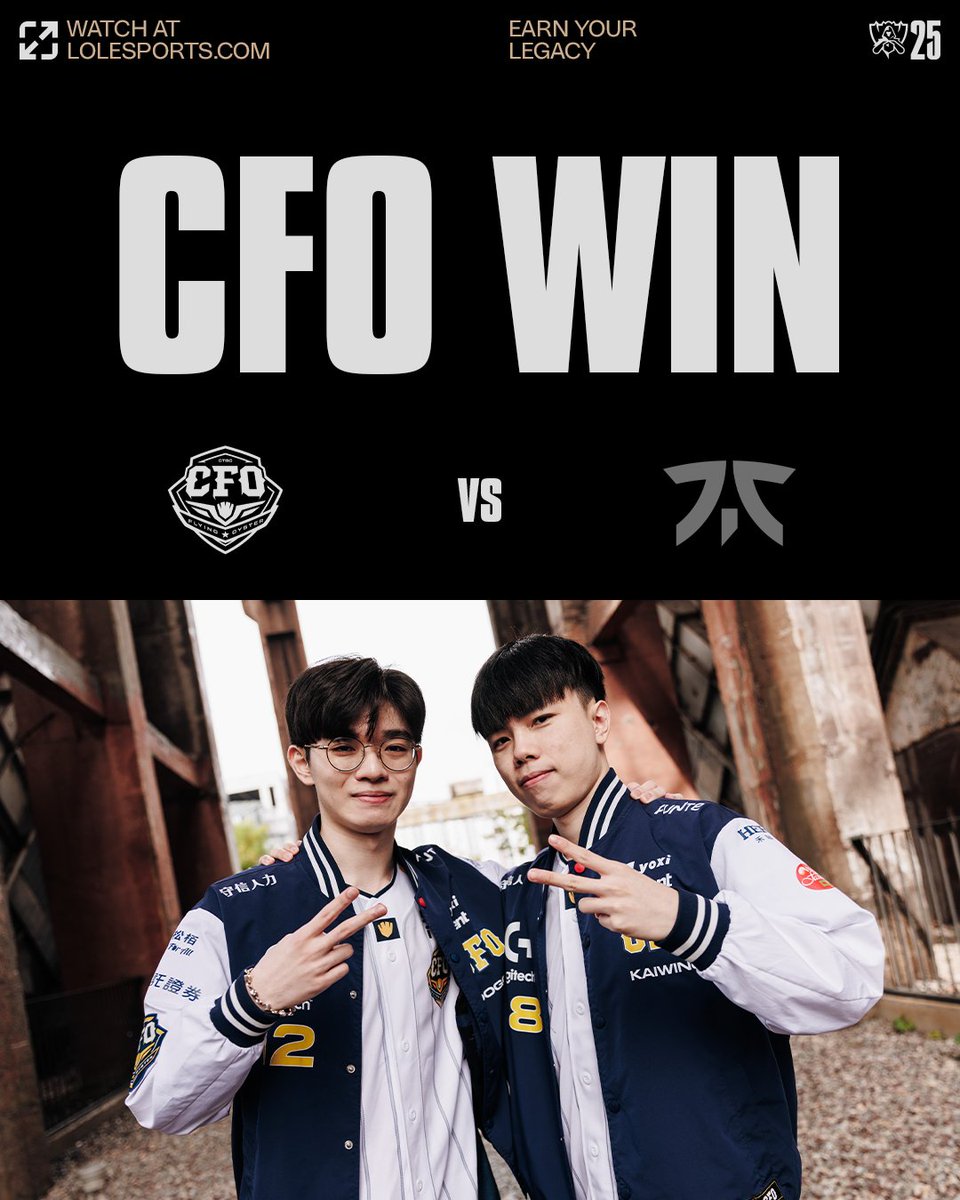 lolesports's tweet image. #CFOWIN 

@CTBC_cfo defeat @FNATIC to kick off their #Worlds2025 run!