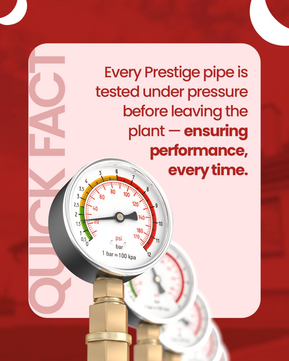 PrestigePipes's tweet image. Every Prestige Pipe is tested before it leaves our plant. Quality checks at every stage ensure strength, reliability and performance you can trust in every project.
#PrestigePipes #PrestigePlastics #TestedForQuality #BuiltOnTrust #PipeSolutions