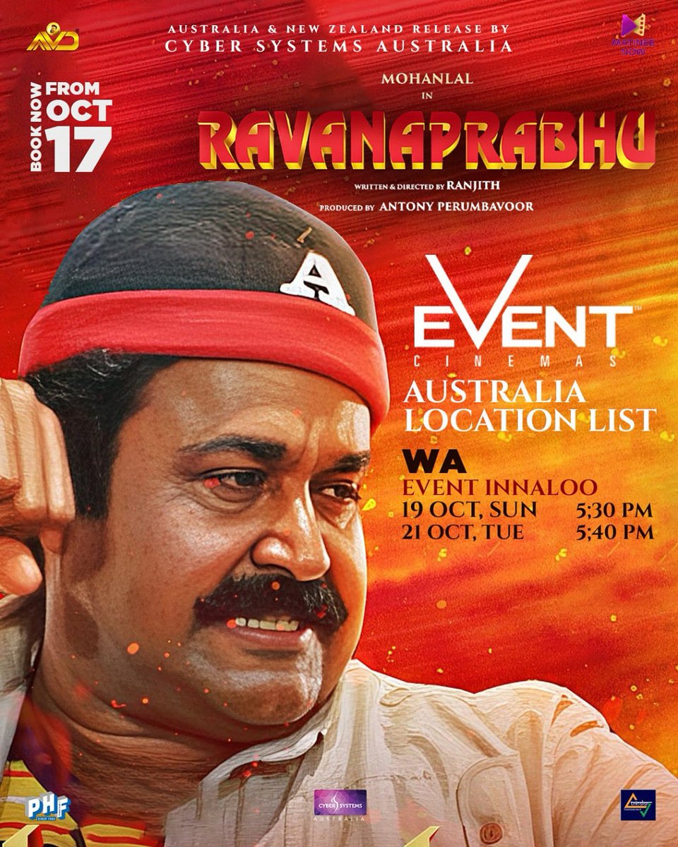 Ravanaprabhu at Event Cinemas Innaloo – Catch the Malayalam classic on Oct 19 &amp; 21. Book now

#Ravanaprabhu4K #mohanlal