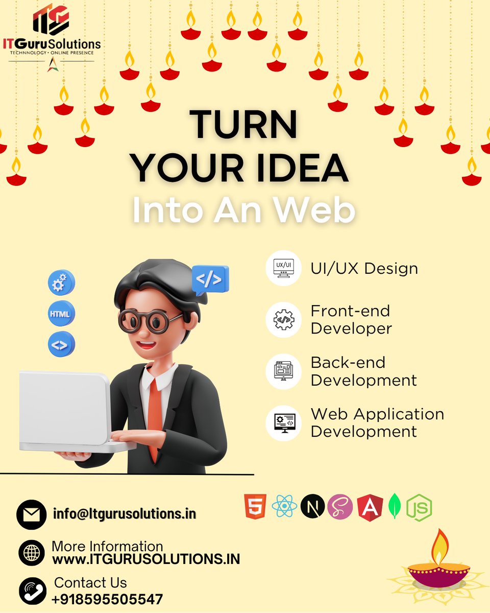 ITGuruSolution's tweet image. ๐ก Turn your idea into a stunning website this #Diwali!
Letโs light up your digital journey with creativity & code โจ
Build your online presence with IT Guru Solutions ๐
#Diwali2025 #WebDevelopment #WebDesign #ITGuruSolutions
๐ +91 8595505547 | ๐ itgurusolutions.in