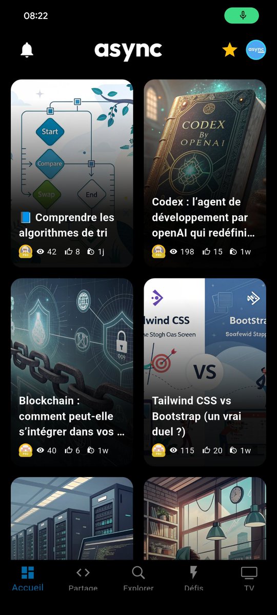 Gravenilvec's tweet image. L'application Async continue d'évoluer avec près de 5000 membres 🔨
👉 itsasync.fr 

☑️ Actualités tech , veille techno 
☑️ Quizz It, idées de projets conférences 
☑️ Partage de ressources 

Et prochainement 
🤖Version web
🤖MiniJeux 
🤖Cours vidéos 
🤖Onglet…
