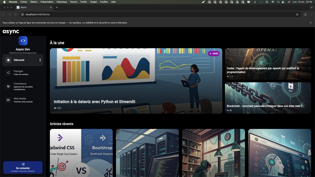 Gravenilvec's tweet image. L'application Async continue d'évoluer avec près de 5000 membres 🔨
👉 itsasync.fr 

☑️ Actualités tech , veille techno 
☑️ Quizz It, idées de projets conférences 
☑️ Partage de ressources 

Et prochainement 
🤖Version web
🤖MiniJeux 
🤖Cours vidéos 
🤖Onglet…