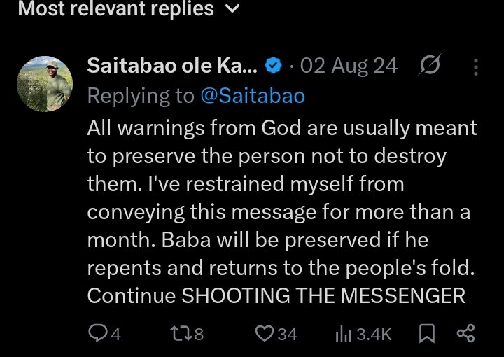 Saitabao's tweet photo. Today is a dark and sad day for Kenya and Africa. A giant and a colossus of our time has fallen. Kenya will never be the same again. One thing is clear, God will finish what he started in 2024 and anyone who stands in the way will face His wrath. This is tough to say but RiP Baba https://t.co/wVDoEaQ8pS