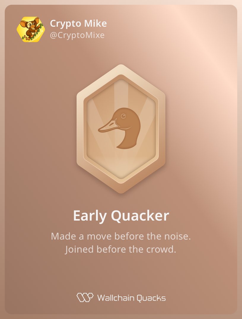 Crypto Mike (@cryptomixe) on Twitter photo Gm CT
Just unlocked the Early Quacker on <a href="/wallchain_xyz/">Wallchain Quacks</a> 🏆
How cool is that?
Feels great to have my contributions recognized.
How’s Wallchain Quacks been treating you so far?
Not on board yet? Drop a comment for an invite 👇🦆 Gm CT
Just unlocked the Early Quacker on <a href="/wallchain_xyz/">Wallchain Quacks</a> 🏆
How cool is that?
Feels great to have my contributions recognized.
How’s Wallchain Quacks been treating you so far?
Not on board yet? Drop a comment for an invite 👇🦆