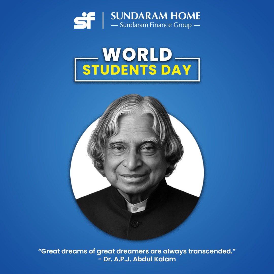 SundaramHome's tweet image. Celebrating the visionary who showed us that great dreams lead to great achievements. On Dr. A.P.J. Abdul Kalam’s birthday, let’s nurture every dream and build a future filled with hope and purpose! 

#WorldStudentsDay #HappyWorldStudentsDay #DrAPJAbdulKalamBirthday #SundaramHome