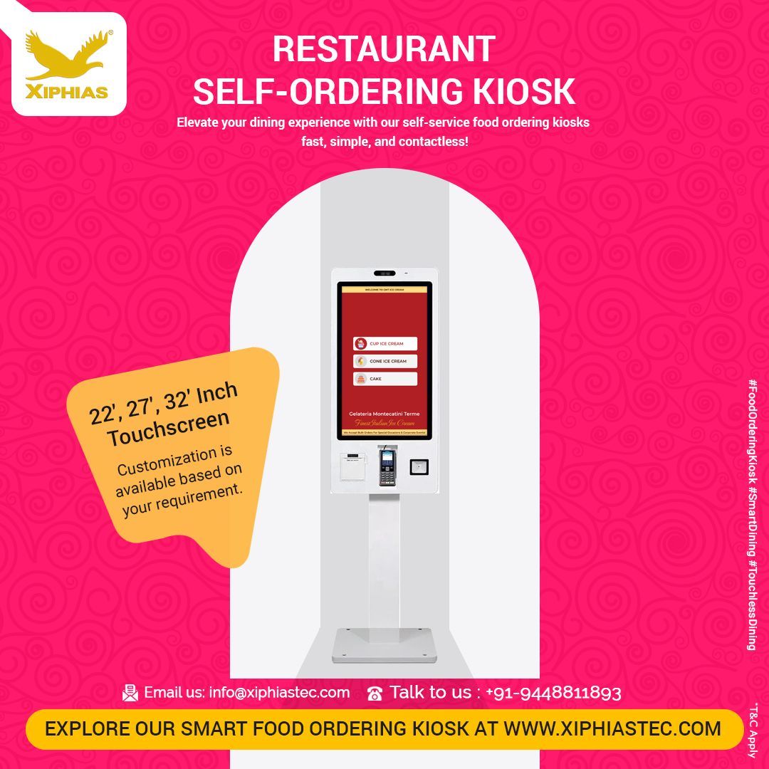 Rohitkumar0604's tweet photo. Say goodbye to long queues! 
 XIPHIAS self-service food ordering kiosks let customers order, customize, save favorites &amp; pay in seconds. Fast, contactless &amp; intuitive. Check it out: https://t.co/wH4nauTGLi

#FoodOrderingKiosk #SmartDining #XIPHIASKiosk #XFOK https://t.co/eTZyRRzODf
