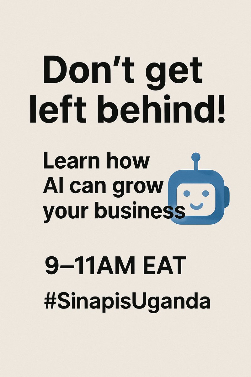 It’s happening this morning! 💡
Join the Virtual AI for Business Workshop | 9–11AM EAT
Learn how AI can transform your business 

Discover how AI can help your business work smarter, faster, and better!
Don’t miss out 🚀

#AIforBusiness #SinapisUganda
