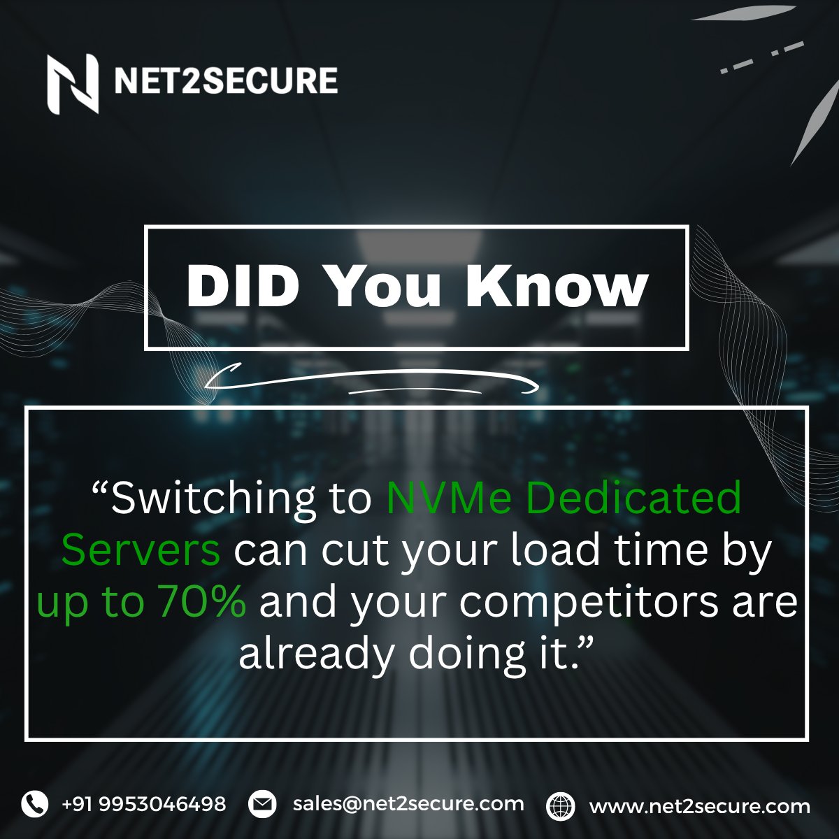 Net2Secure (@net2secure) on Twitter photo Stay ahead of the digital curve with Net2Secure’s NVMe Dedicated Servers, where speed meets stability.
Contact us now:
📞9953046498
✉️ sales@net2secure.com
.
.
#NVMeDedicatedServer #WebHostingIndia #FastWebsites #NVMeDedicatedServerinIndia #Net2Secure #didYouKnow Stay ahead of the digital curve with Net2Secure’s NVMe Dedicated Servers, where speed meets stability.
Contact us now:
📞9953046498
✉️ sales@net2secure.com
.
.
#NVMeDedicatedServer #WebHostingIndia #FastWebsites #NVMeDedicatedServerinIndia #Net2Secure #didYouKnow