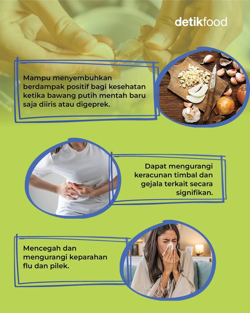 detikfood's tweet photo. Bawang putih tak hanya meningkatkan aroma dan rasa hidangan, tapi juga menyehatkan.
Berikut 5 manfaat sehat konsumsi bawang putih yang terbukti secara ilmiah 🤩👍
>> https://t.co/6YSFuxlcFA
#detikfood #manfaatbawangputih #healthyfood #tipsmasak #faktabawangputih https://t.co/9oLZR6ZKxo