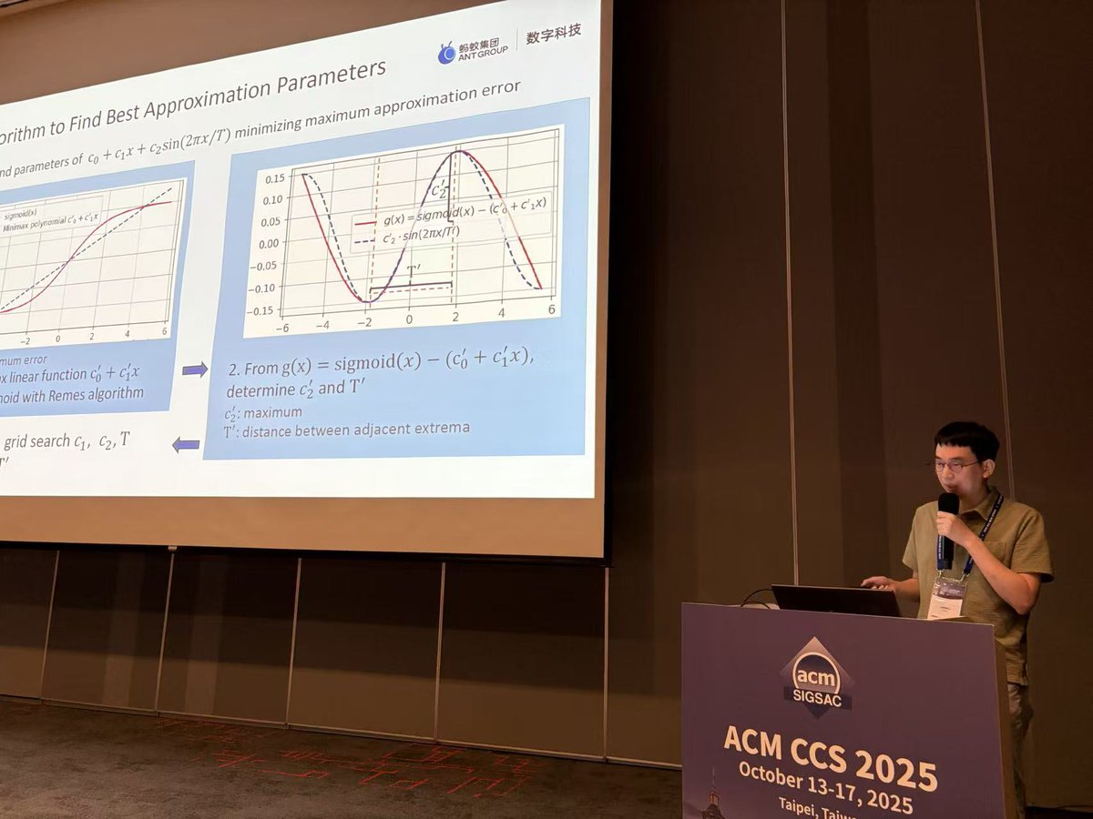 AntChainOpenLab's tweet image. Privacy is the key.
Today our researcher presented Gibbon, a breakthrough privacy-preserving technology, at CCS2025 @acm_ccs!
⚡ Fastest secure two-party GBDT training, beating SOTA MPC (Squirrel) by 2-4x.
⚡ Enabling secure, scalable cross-institution data collaboration.
⚡…
