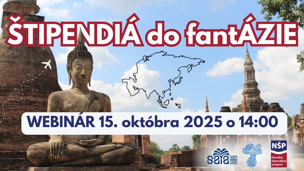🌏 Vy cestujte do sveta fantázie so štipendiom! ✨

Už DNES, 15. októbra o 14:00 hod. sa pripojte na náš webinár o štipendiách pre študentov vysokých škôl, doktorandov aj postdoktorandov.

💻 Link na pripojenie: lnk.sk/cyhp9