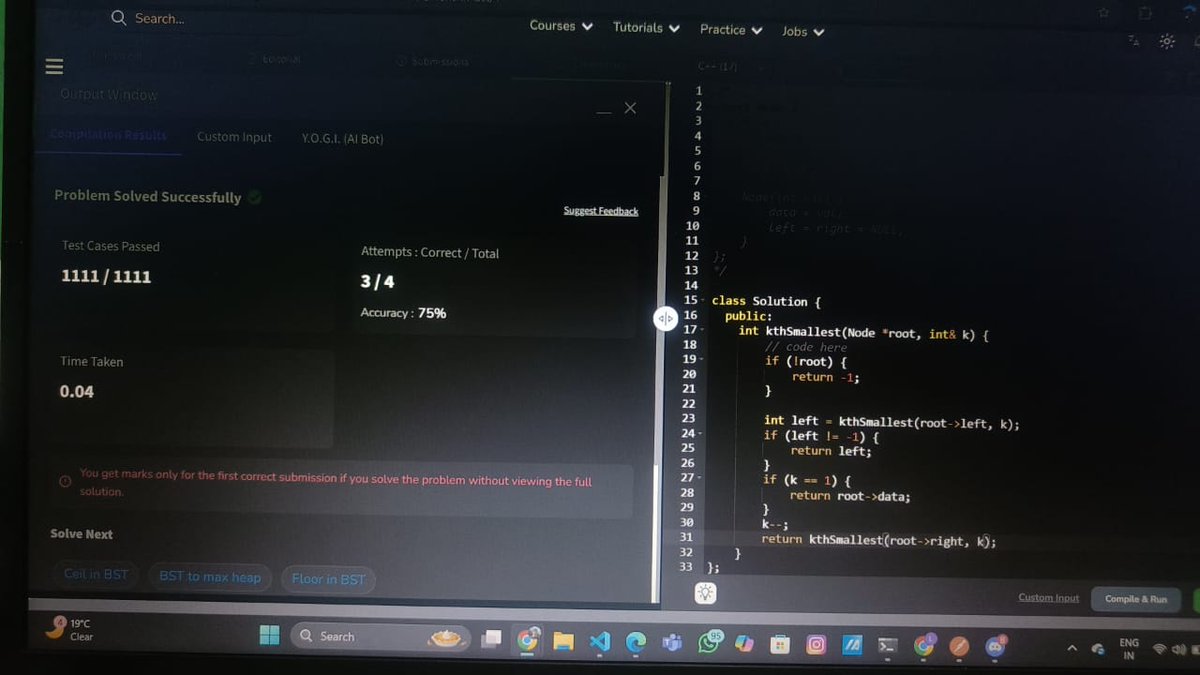 Jatin_lifo82's tweet image. 🌟Day 287 👨💻.
Solve @geeksforgeeks || @LeetCode
POTD Cpp⚡
Question LC. Adjacent Increasing Subarrays Detection II Medium ✅.
Question GFG. K-th Smallest in BST Medium ✅.
#geeksforgeeks #leetcode #DSA #POTD
@LeetCode @geeksforgeeks #CPP25 #CodingChallenge