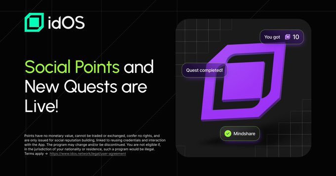 rubyofweb3's tweet image. GM CT
The new @idOS_network update changes everything.
Your Mindshare on @wallchain_xyz now impacts your Social Points inside the idOS app.
On-chain quests now link directly to real community engagement.
You earn more by talking, building awareness, and staying active instead…