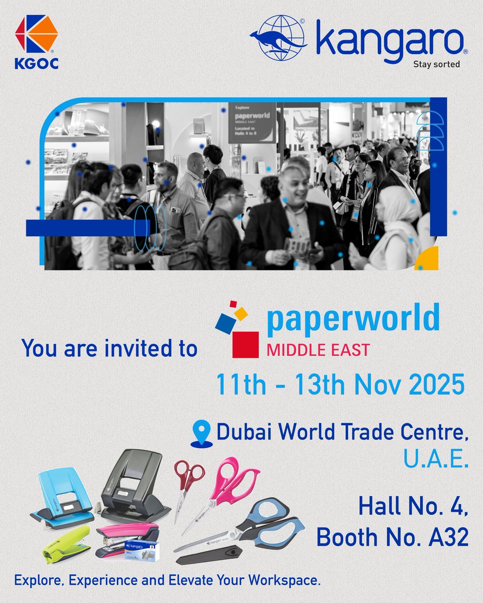 KangaroKGOC_Int's tweet photo. ✨ We’re thrilled to announce that Kangaro KGOC will be exhibiting at Paperworld Middle East 2025!

Join us from 11th – 13th November 2025 at the Dubai World Trade Centre, Hall No. 4, Booth No. A32.

#PaperworldMiddleEast #Kangaro #KGOC #DubaiEvents #TradeShow #OfficeSupplies https://t.co/0NMxHL1Ie9